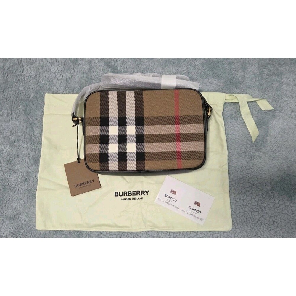Burberry Large Check Camera Crossbody Bag Black 8084027 NWT Dust Bag